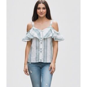 Lumiere Boho Cold Shoulder Striped Blouse Size Large